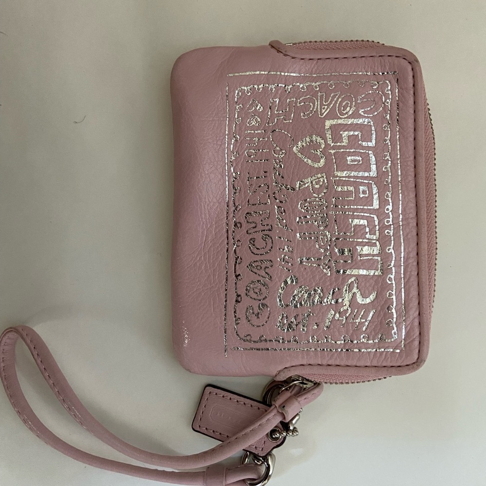 Coach Pink Wristlet with Silver Accents